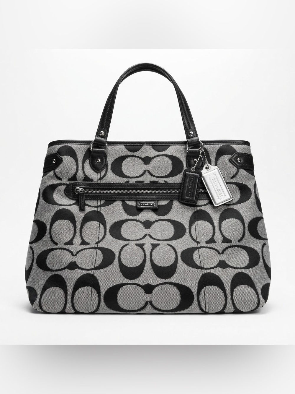 Coach Signature Black Gray Jacquard Tote Bag F23938 Large Purse Carryall
